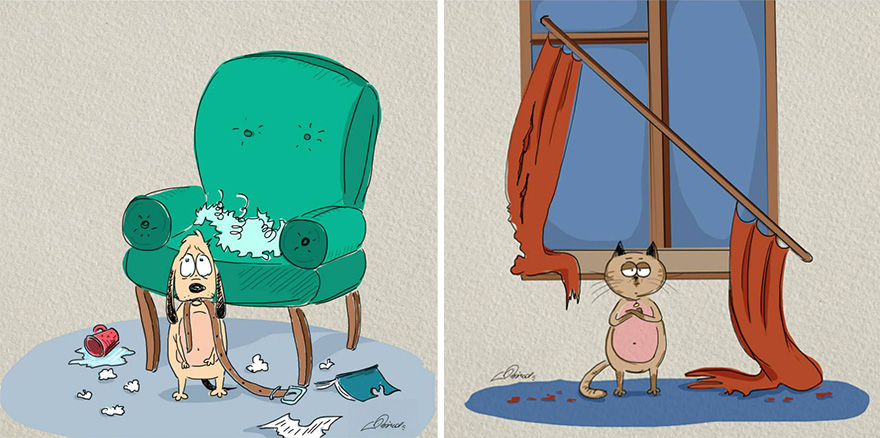 CHAT contre CHIEN : 6 illustrations amusantes de l'artiste Bird Born chat-contre-chien-bird-born-1 