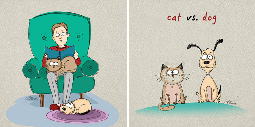 CHAT contre CHIEN : 6 illustrations amusantes de l'artiste Bird Born chat-contre-chien-bird-born-4 